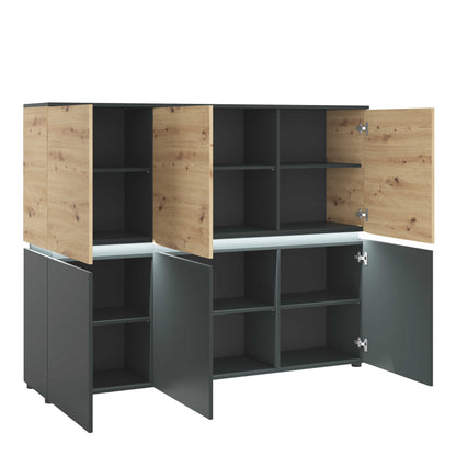 Ebeltoft Natural Oak Wood and Black 6 Door Cabinet with LED Lights