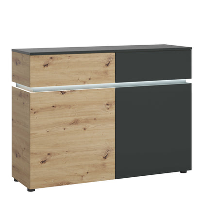 Ebeltoft Natural Oak Wood and Black 2 Door 2 Drawer Cabinet with LED Lights