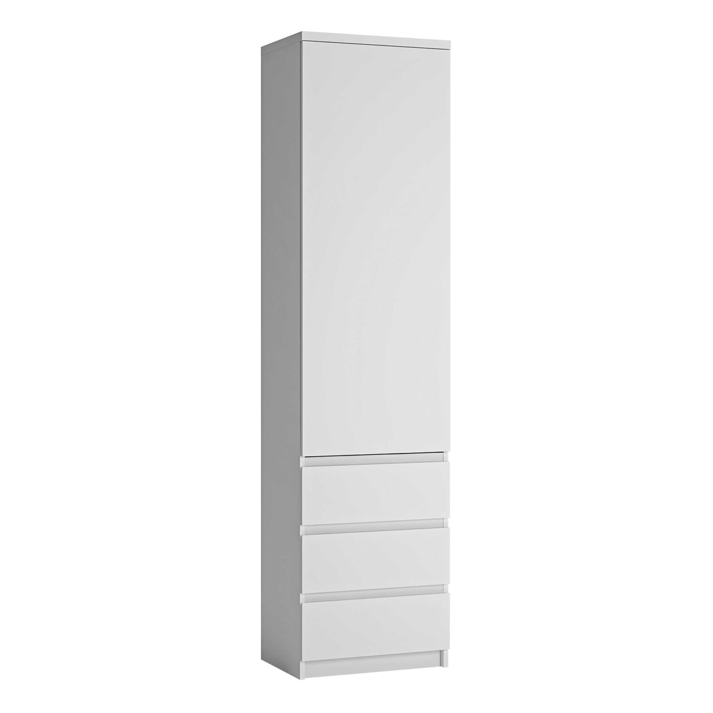 Hemingway White Wooden Tall Narrow 1 Door 3 Drawer Storage Cabinet