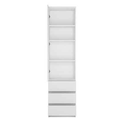 Hemingway White Wooden Tall Narrow 1 Door 3 Drawer Storage Cabinet