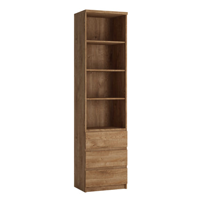 Hemingway Natural Oak Wood Tall Narrow 3 Drawer Bookcase