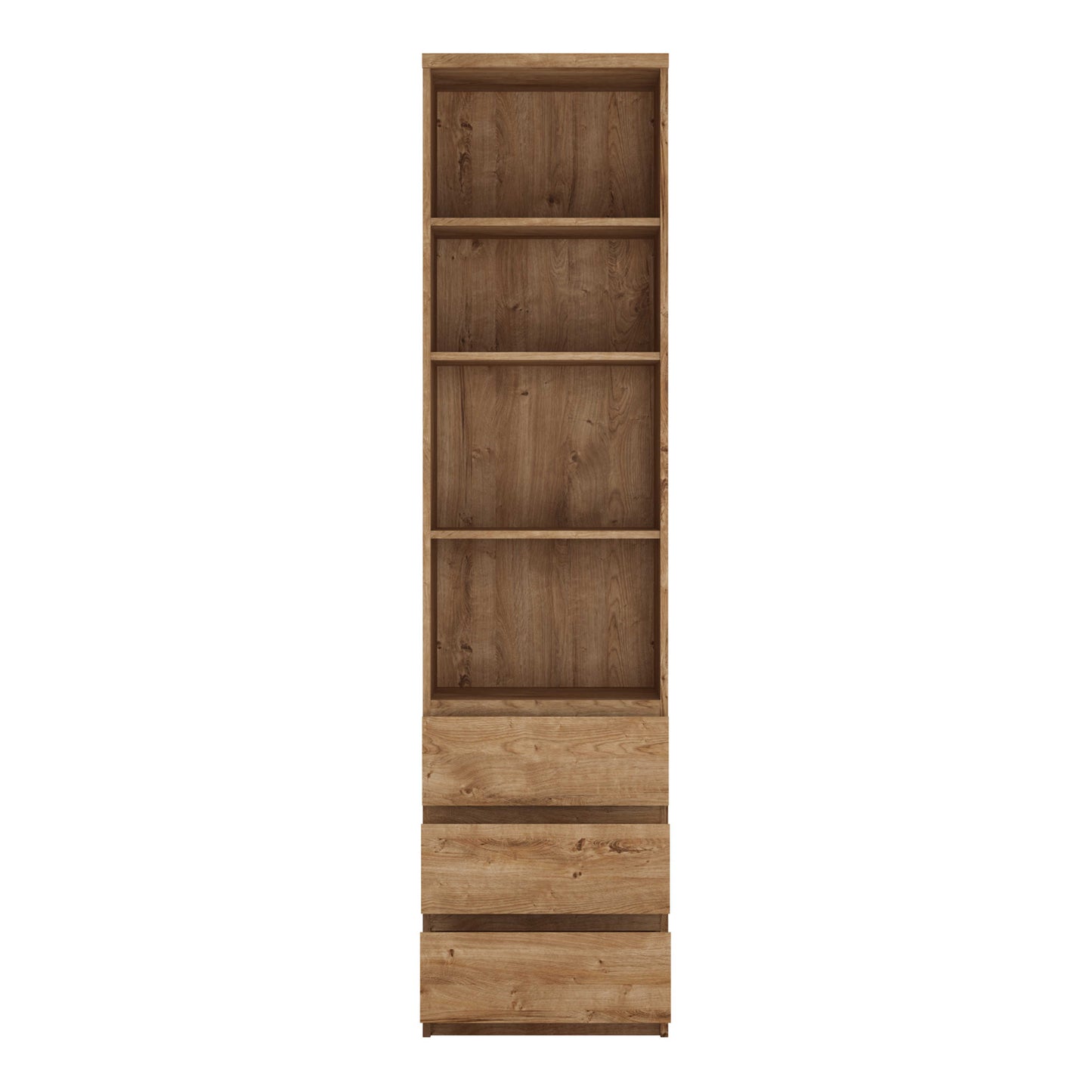 Hemingway Natural Oak Wood Tall Narrow 3 Drawer Bookcase