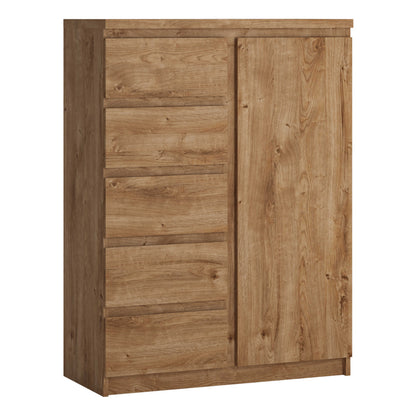Hemingway Natural Oak Wood Storage Chest 1 Door 5 Drawer