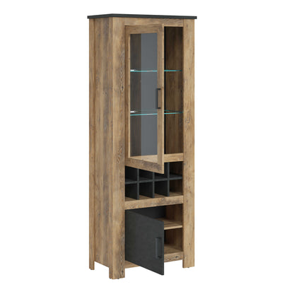 Juniper Chestnut and Matera Grey 2 Door Display Cabinet with Wine Rack