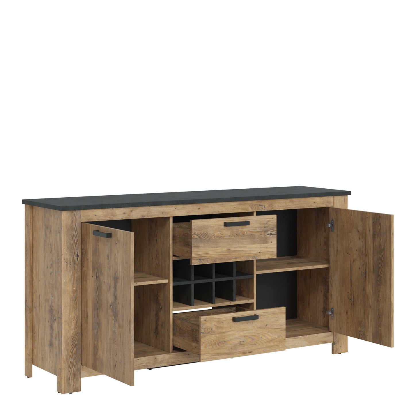 Juniper 2 Door 2 Drawer Chestnut and Matera Grey Sideboard with Wine Rack