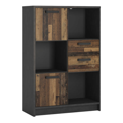 Whimwick Low Walnut and Dark Matera Grey Bookcase 2 Doors 2 Drawers