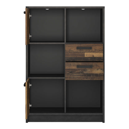 Whimwick Low Walnut and Dark Matera Grey Bookcase 2 Doors 2 Drawers