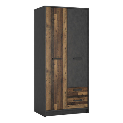 Whimwick Walnut and Dark Matera Grey 2 Door Wardrobe 2 Drawers