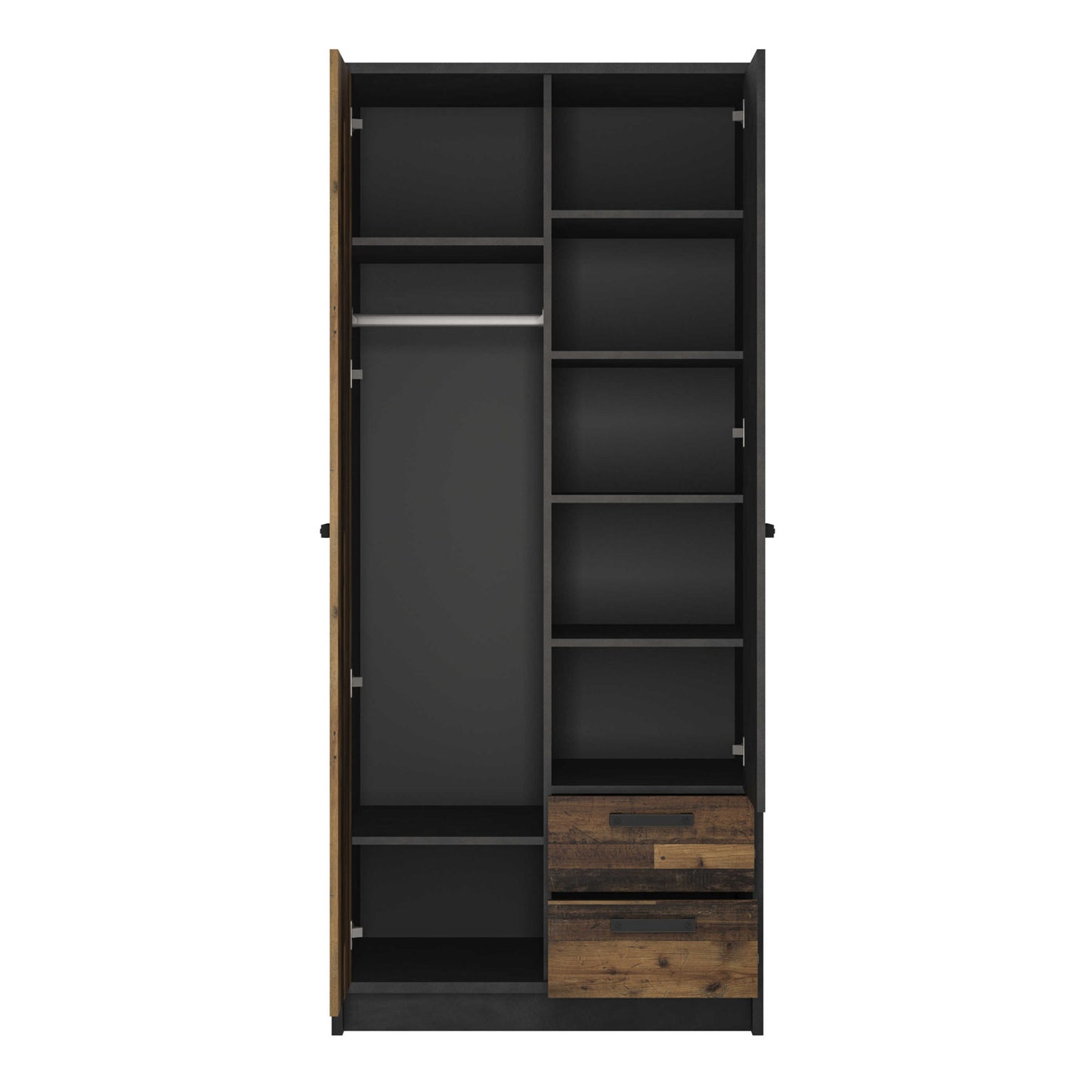 Whimwick Walnut and Dark Matera Grey 2 Door Wardrobe 2 Drawers