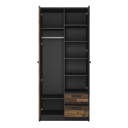 Whimwick Walnut and Dark Matera Grey 2 Door Wardrobe 2 Drawers