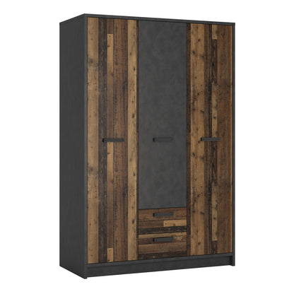 Whimwick Walnut and Dark Matera Grey 3 Door Wardrobe 2 Drawers