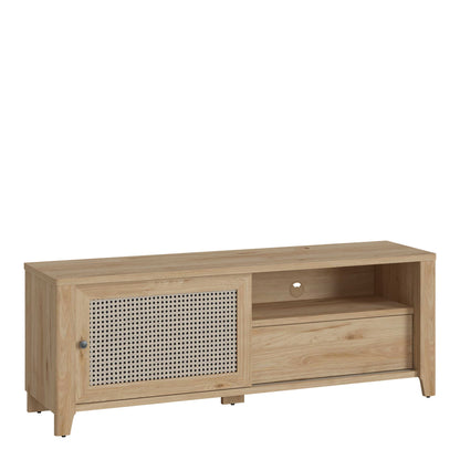 Monza Natural Oak Wood and Rattan 1 Door 1 Drawer TV Unit