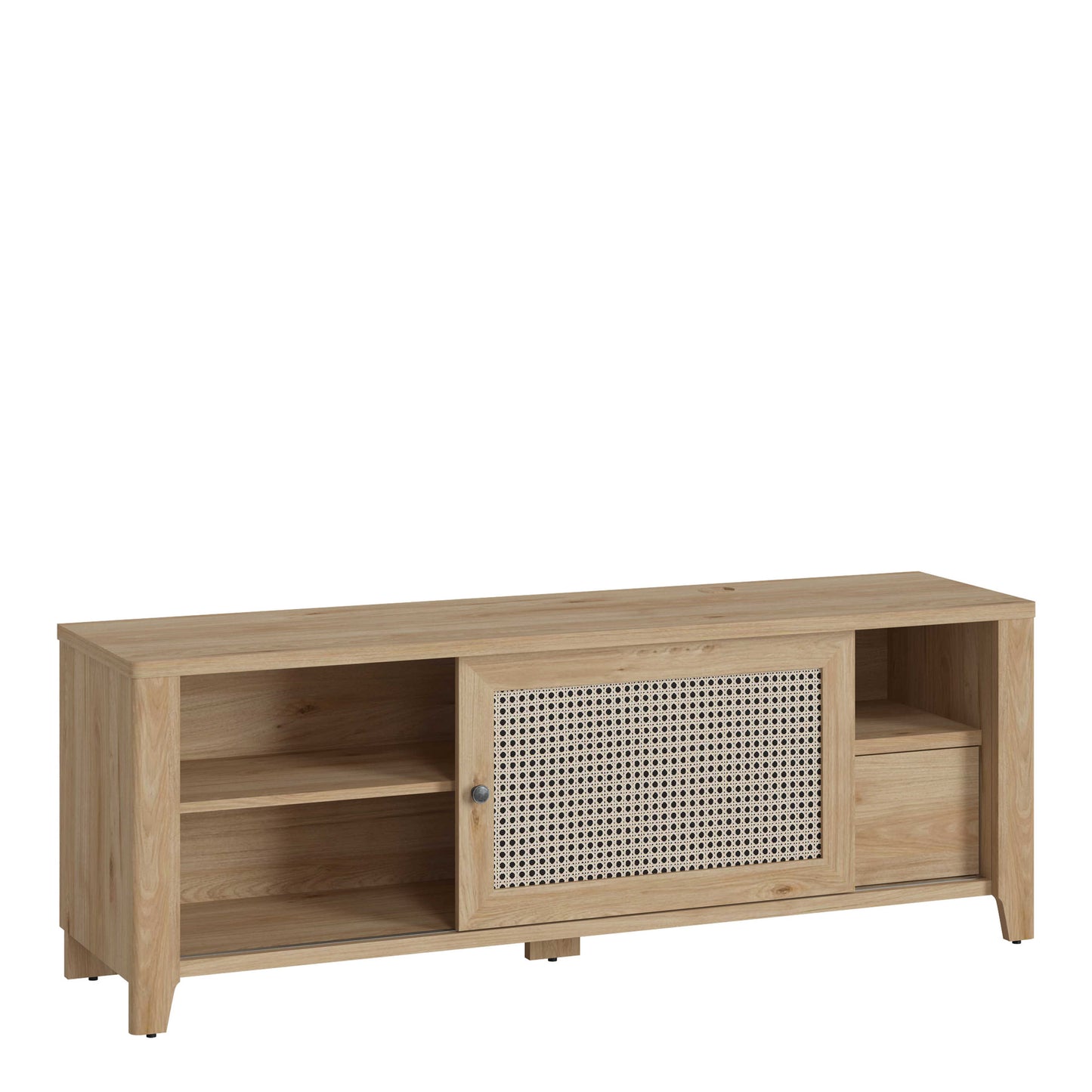 Monza Natural Oak Wood and Rattan 1 Door 1 Drawer TV Unit