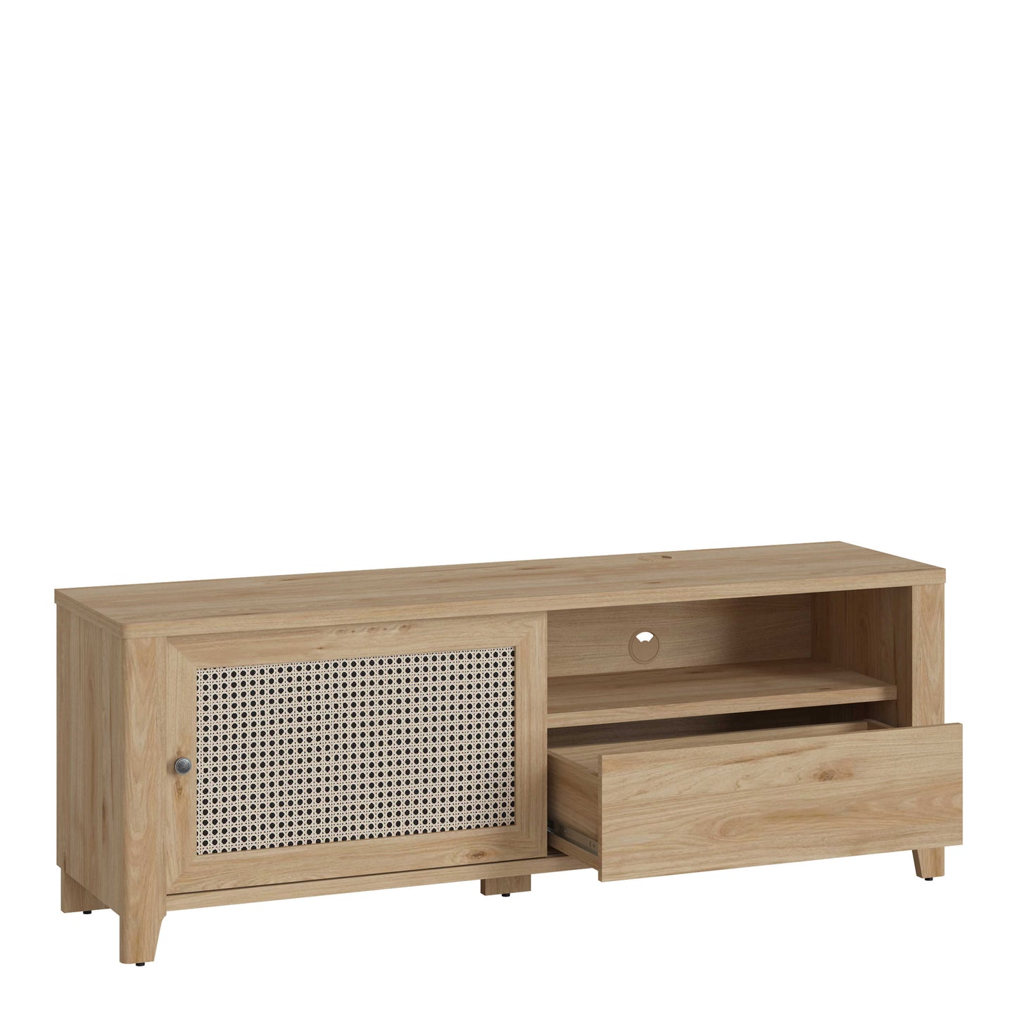Monza Natural Oak Wood and Rattan 1 Door 1 Drawer TV Unit