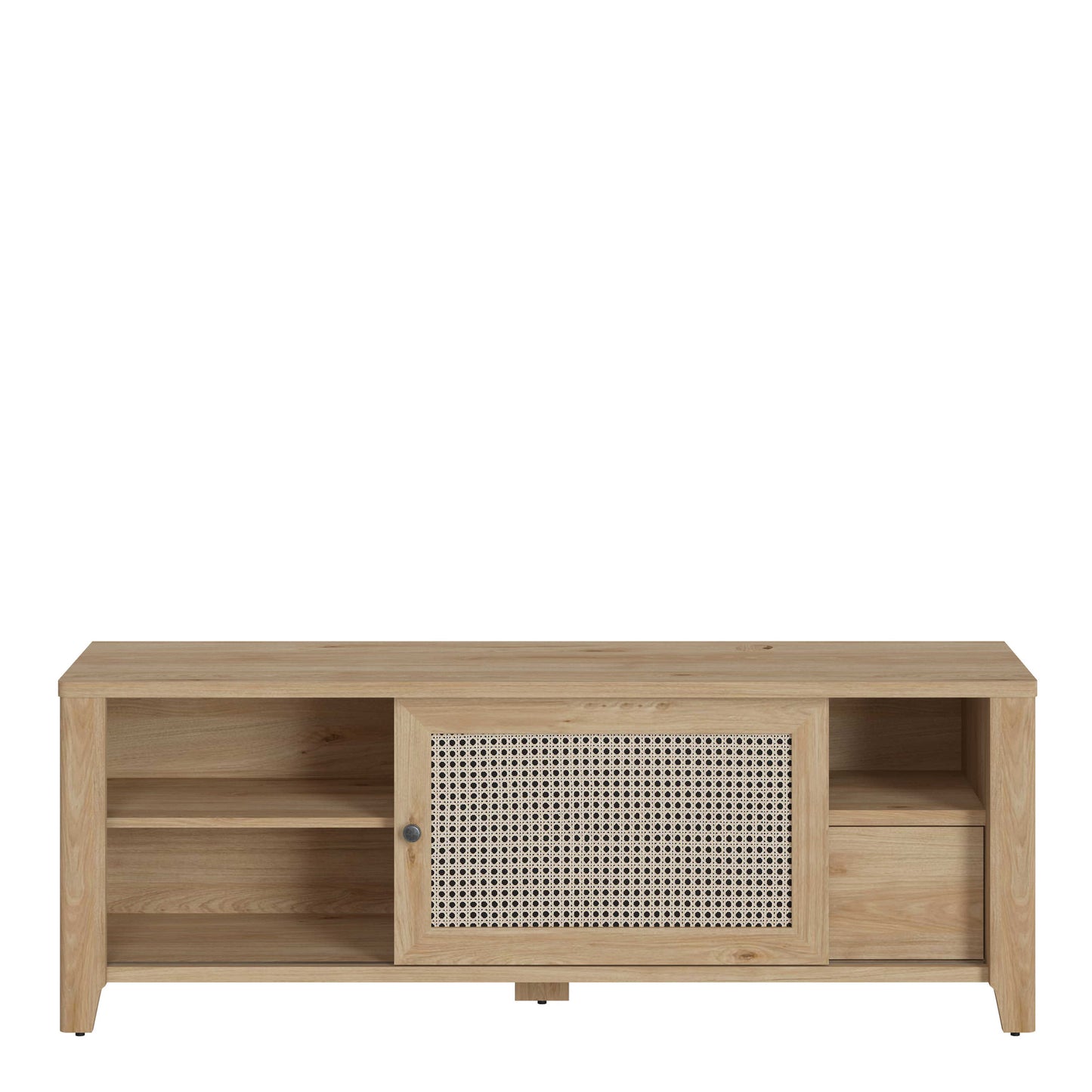Monza Natural Oak Wood and Rattan 1 Door 1 Drawer TV Unit