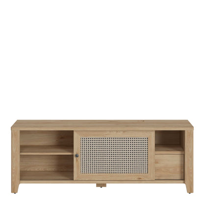 Monza Natural Oak Wood and Rattan 1 Door 1 Drawer TV Unit