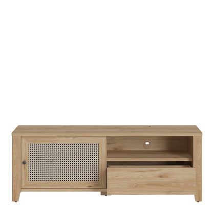 Monza Natural Oak Wood and Rattan 1 Door 1 Drawer TV Unit