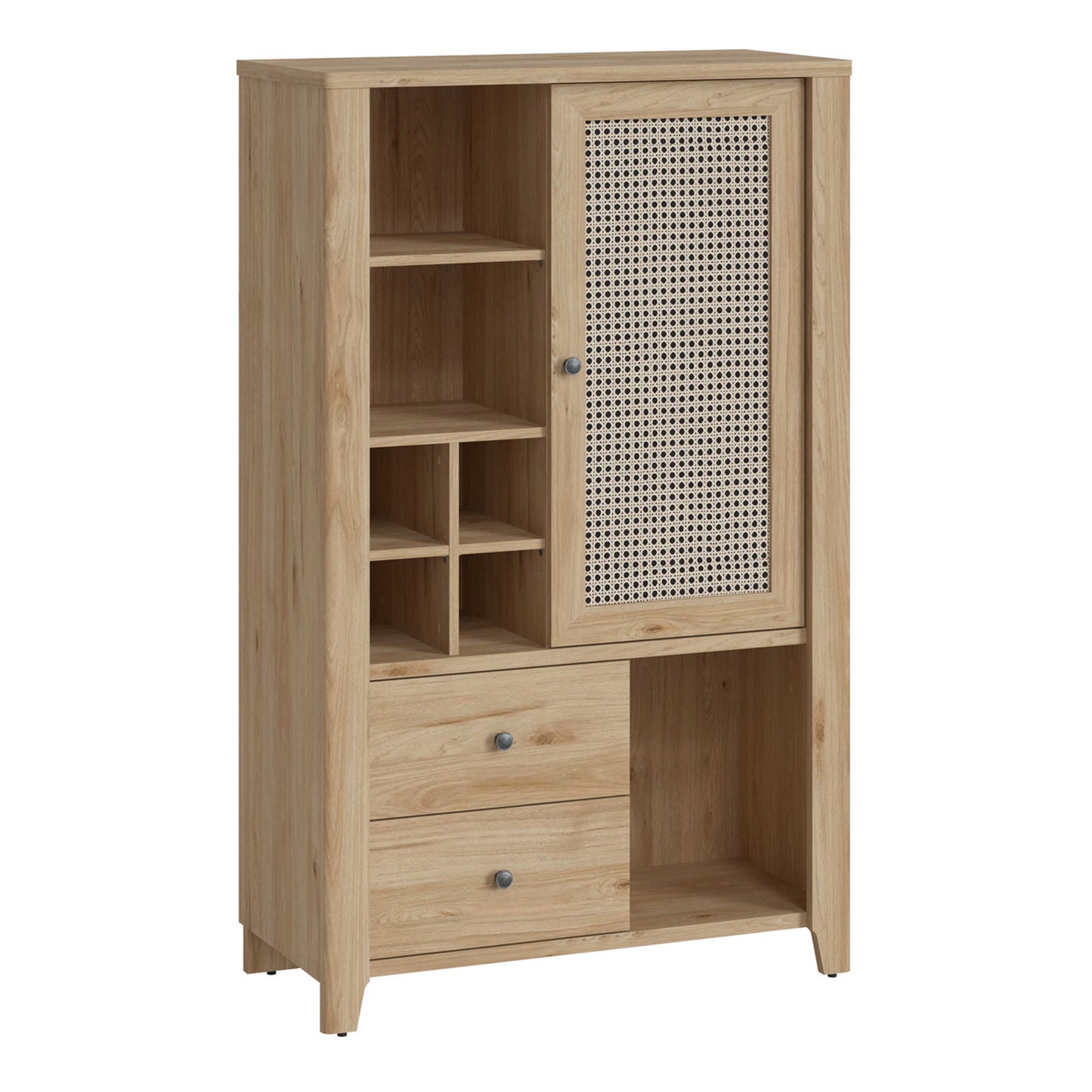 Monza Natural Oak Wood and Rattan 1 Door 2 Drawer Cabinet