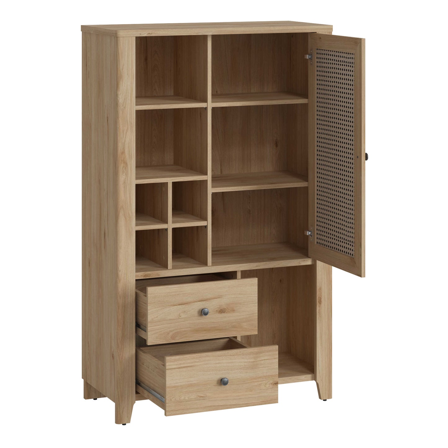 Monza Natural Oak Wood and Rattan 1 Door 2 Drawer Cabinet