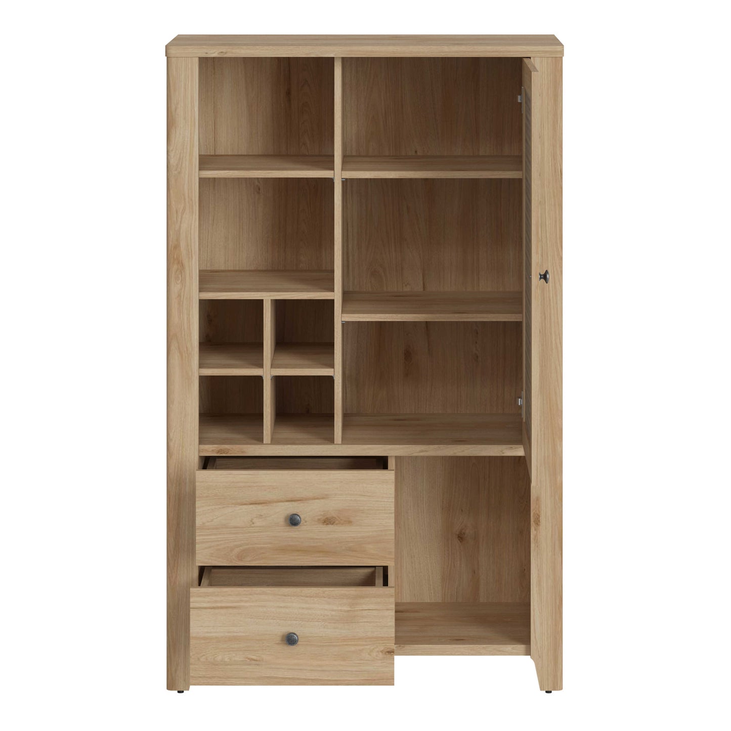 Monza Natural Oak Wood and Rattan 1 Door 2 Drawer Cabinet