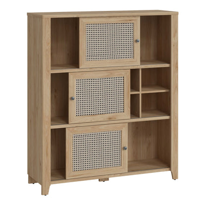 Monza Natural Oak Wood and Rattan 3 Sliding Door Cabinet