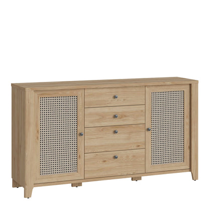 Monza Natural Oak Wood and Rattan 2 Door 4 Drawer Sideboard
