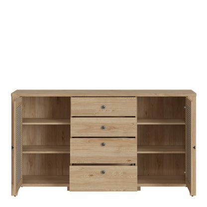 Monza Natural Oak Wood and Rattan 2 Door 4 Drawer Sideboard