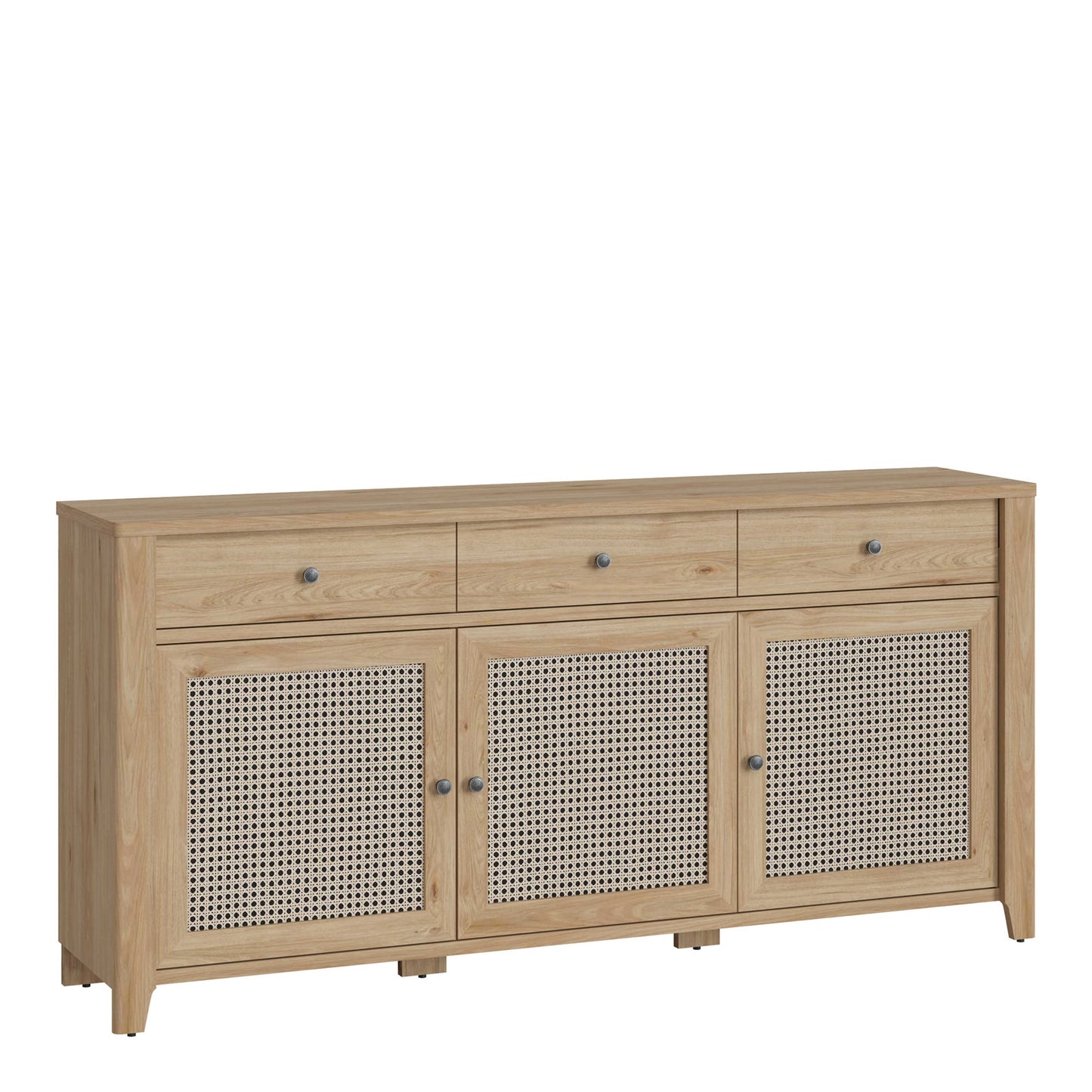 Monza Natural Oak Wood and Rattan Sideboard 3 Door 3 Drawer