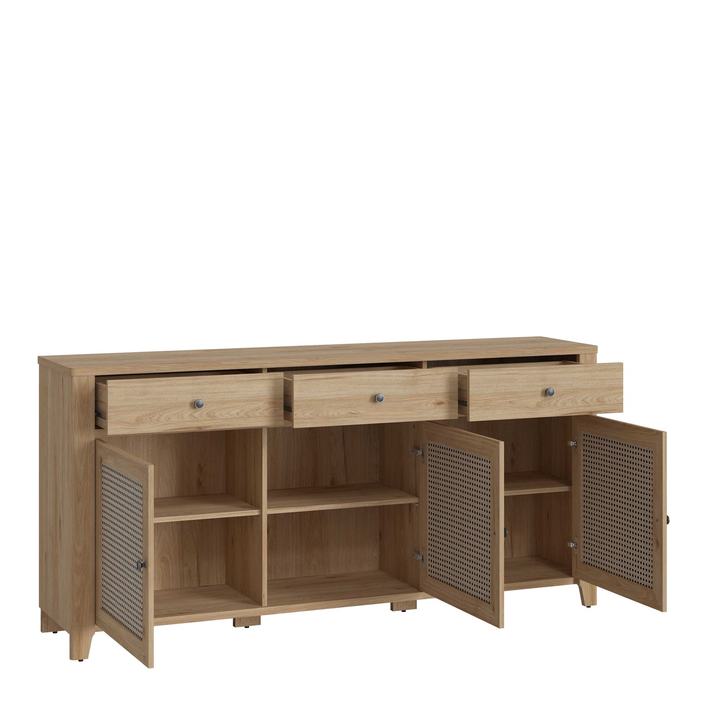 Monza Natural Oak Wood and Rattan Sideboard 3 Door 3 Drawer