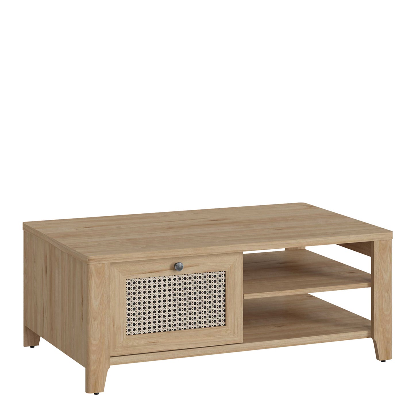 Monza Natural Oak Wood and Rattan Coffee Table with 1 Drawer