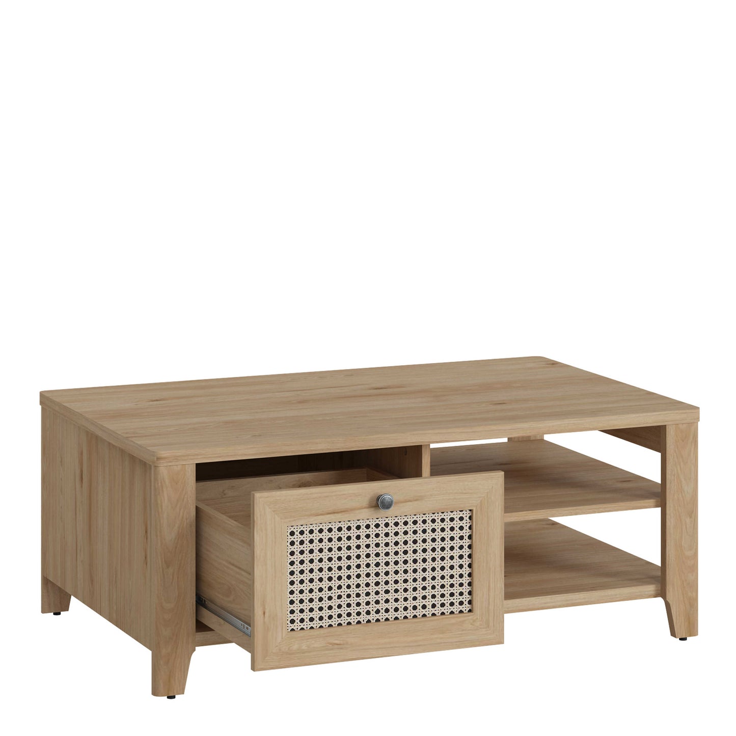 Monza Natural Oak Wood and Rattan Coffee Table with 1 Drawer