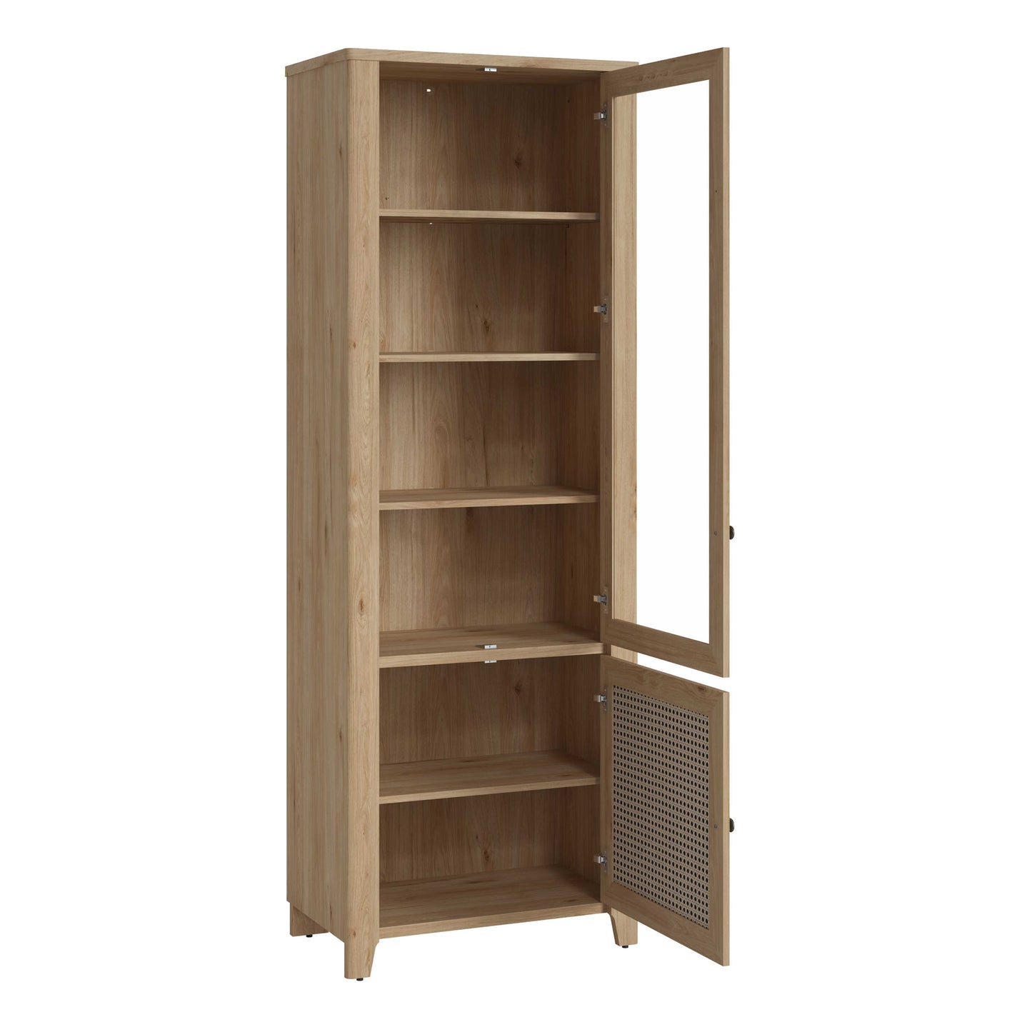 Monza Tall Natural Oak Wood and Rattan 2 Door Display Cabinet
