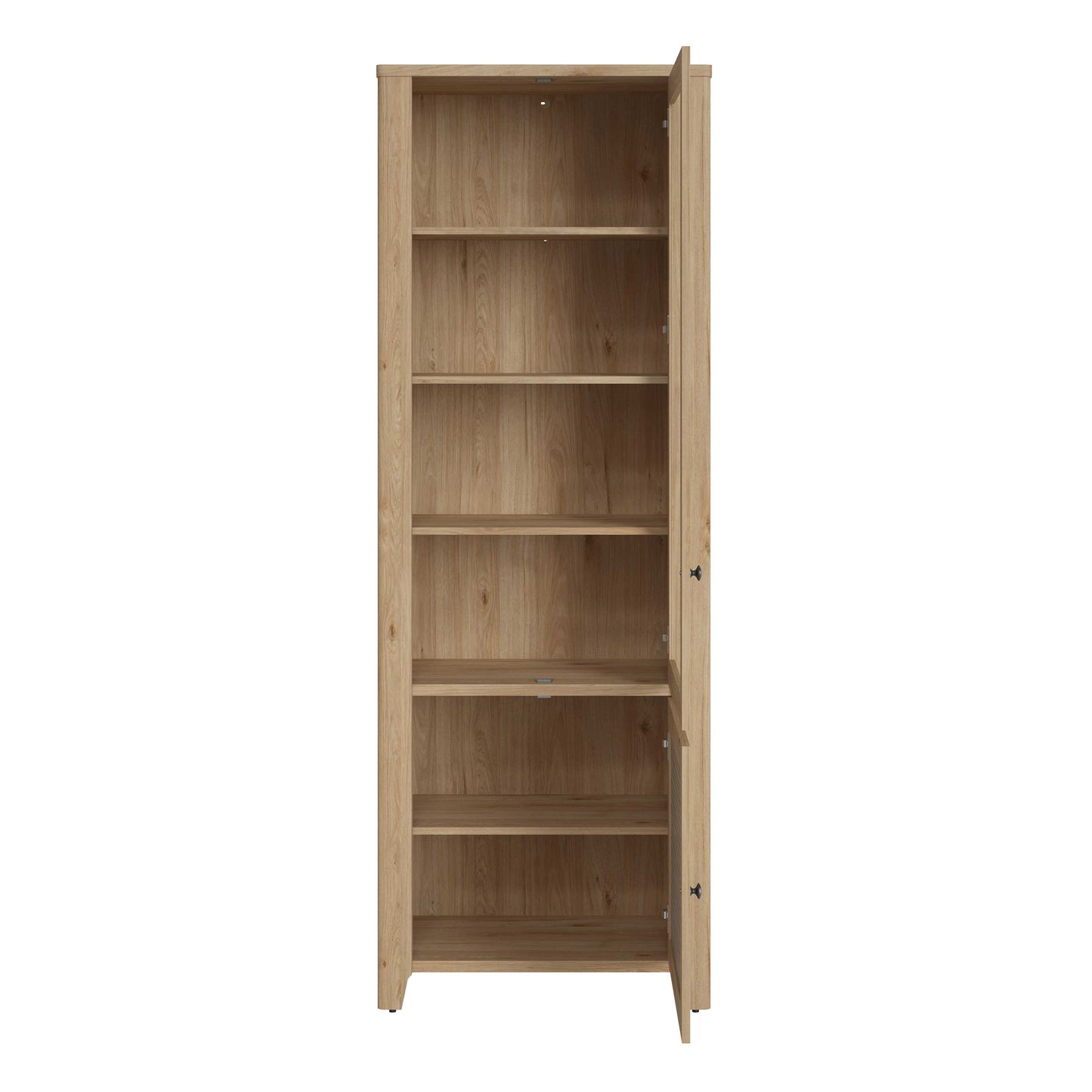 Monza Tall Natural Oak Wood and Rattan 2 Door Display Cabinet