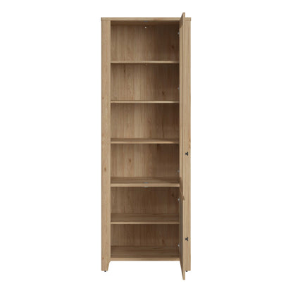Monza Tall Natural Oak Wood and Rattan 2 Door Display Cabinet