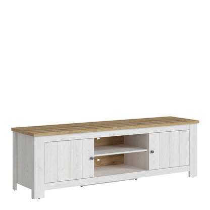 Tipsyfern 189cm White and Natural Oak Wood 2 Door Wide TV Unit