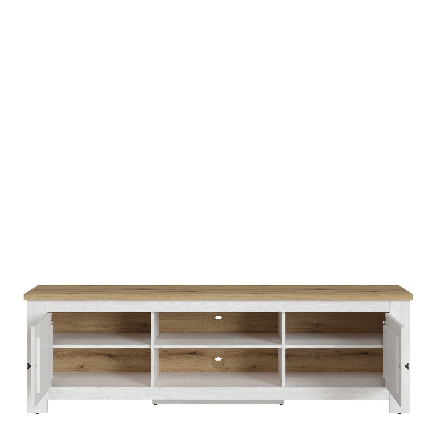 Tipsyfern 189cm White and Natural Oak Wood 2 Door Wide TV Unit