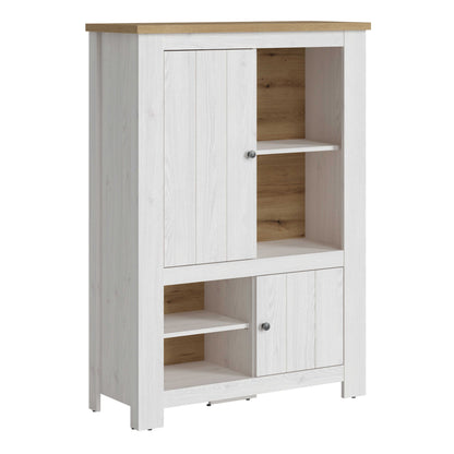 Tipsyfern White and Natural Oak Wood 2 Door 4 Shelves Cabinet