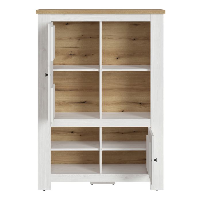 Tipsyfern White Oak Wood 2 Door 4 Shelves Display Cabinet with LED Lights