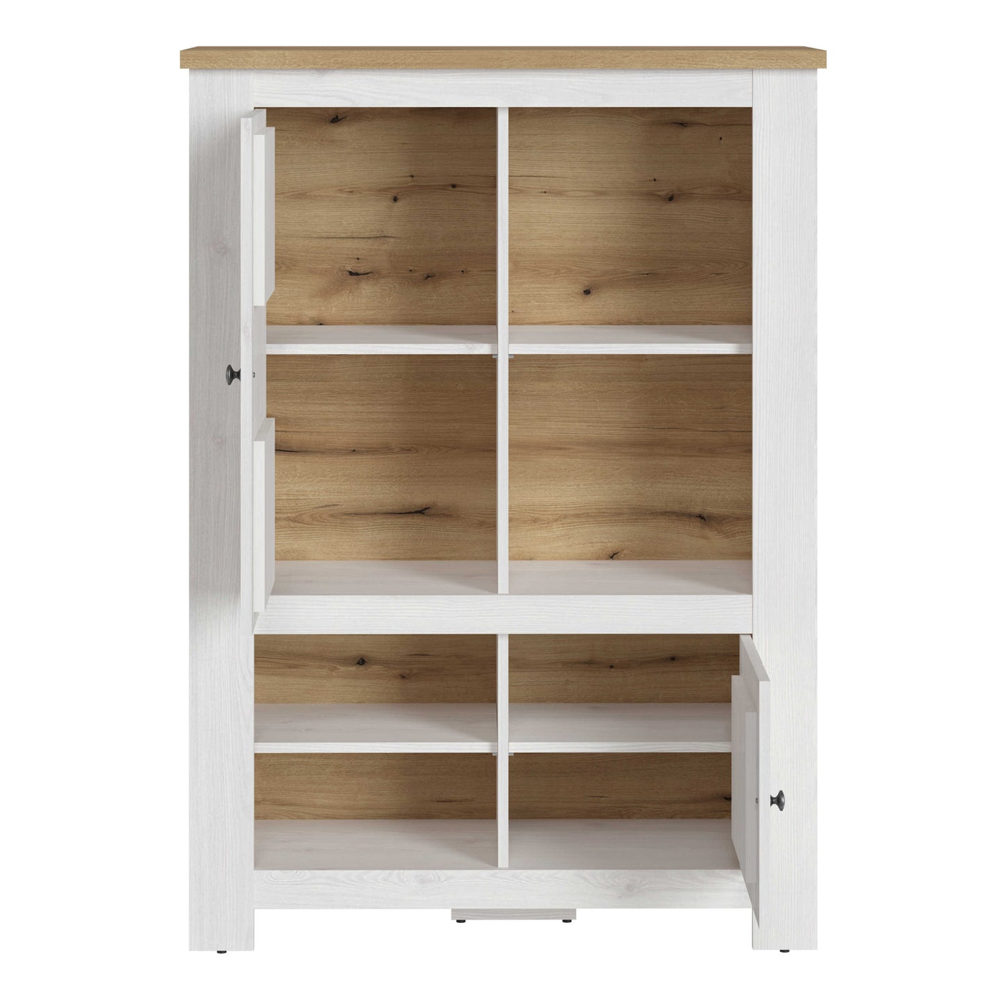 Tipsyfern White and Natural Oak Wood 2 Door 4 Shelves Cabinet