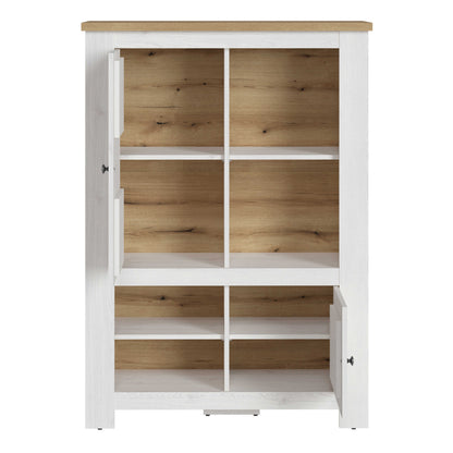 Tipsyfern White and Natural Oak Wood 2 Door 4 Shelves Cabinet