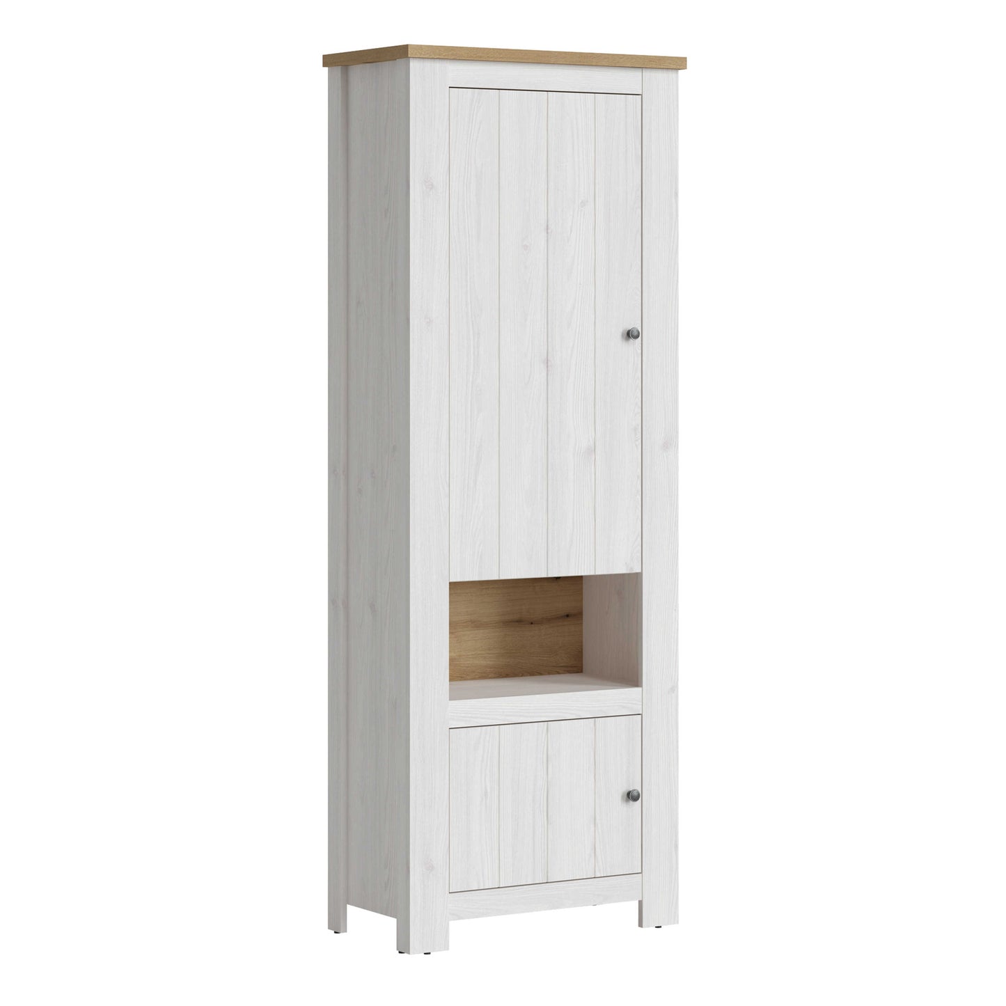 Tipsyfern White and Natural Oak Wood 2 Door Cabinet