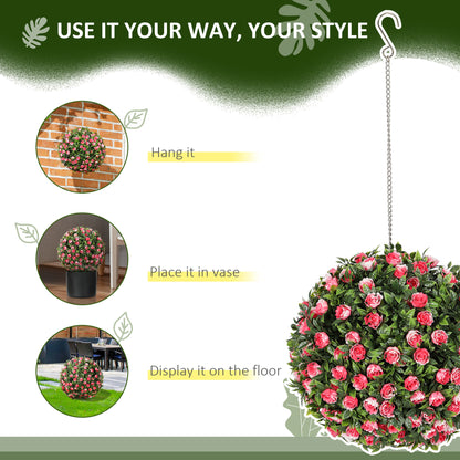 Colana Yoli Set Of 2 Artificial UV Resistant Rose Style Topiary Balls H8 28cm Pink