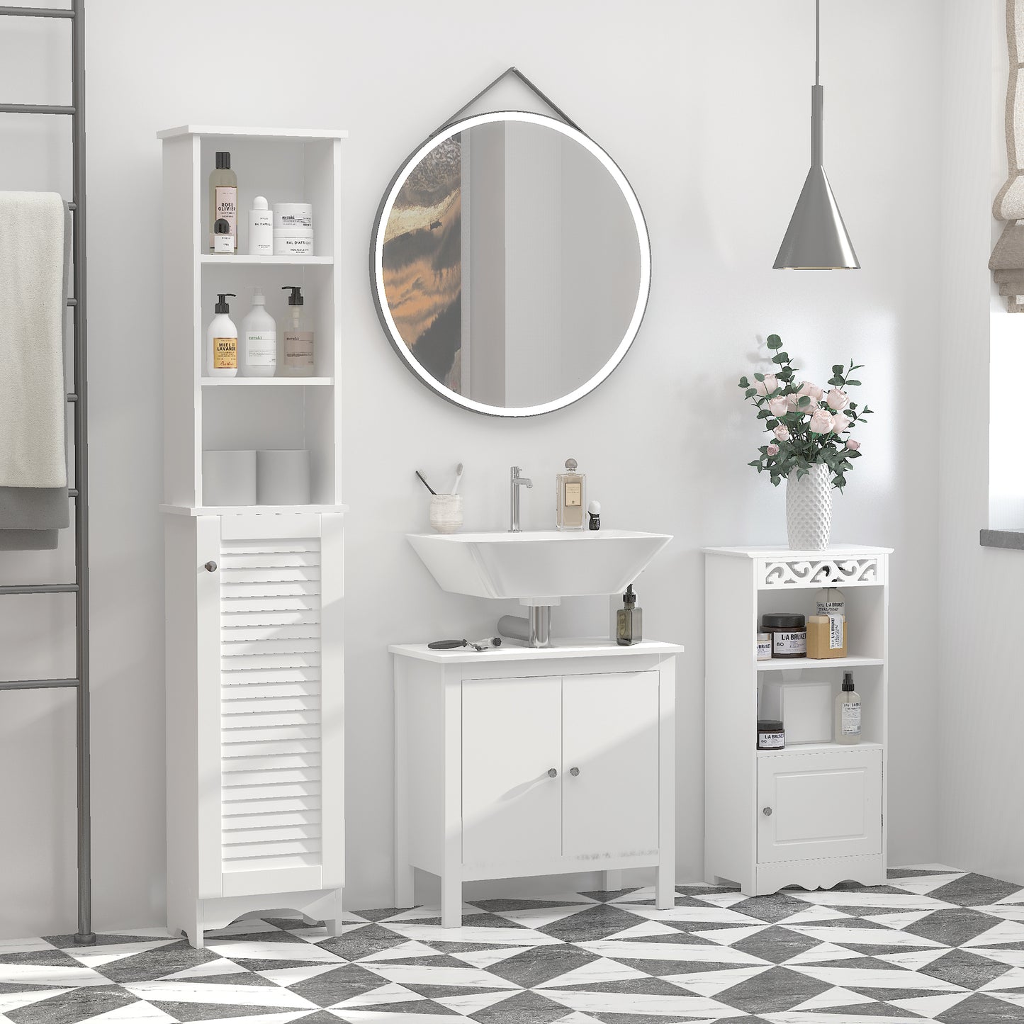 Nesaco Cofa Slim Tall Bathroom Storage Cabinet With Adjustable Shelves And Shutter Door White