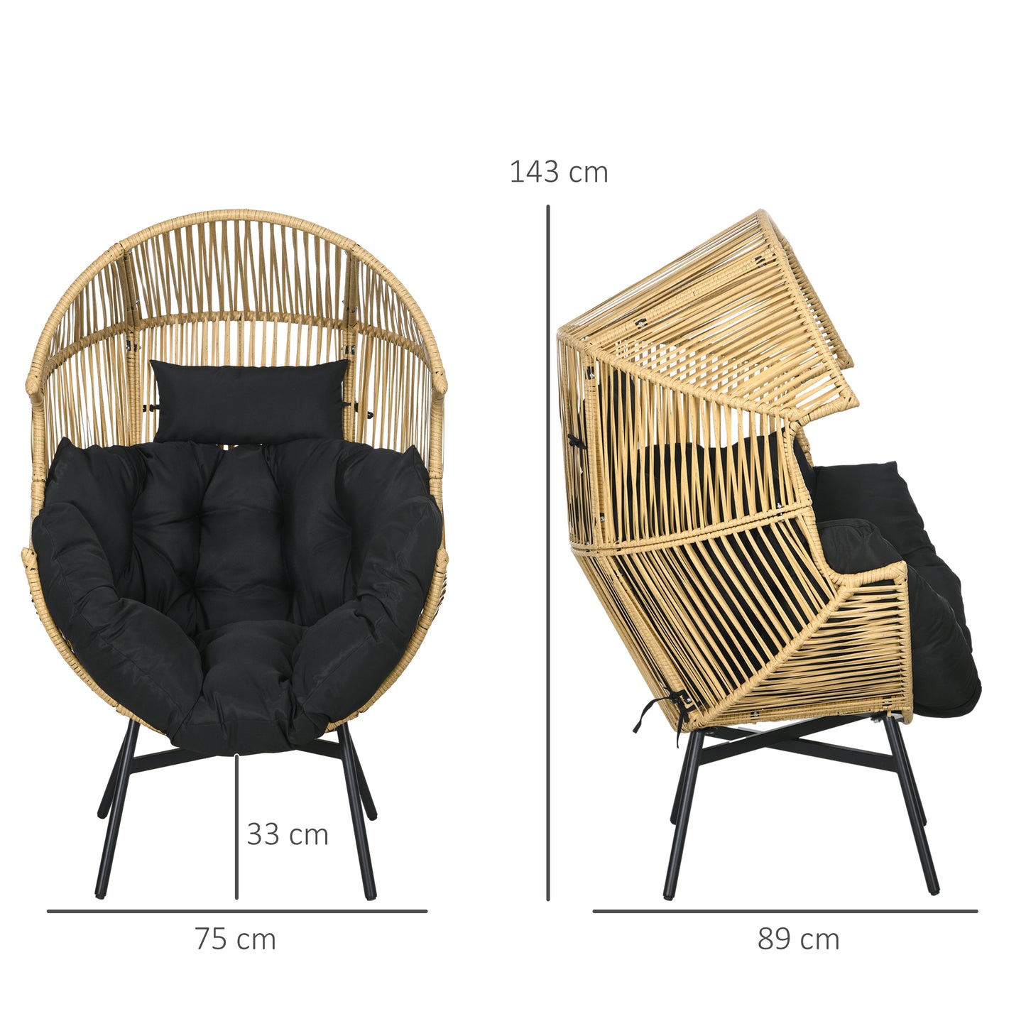 Molaha Rattan Natural And Black String Style Egg Chair With Padded Cushion