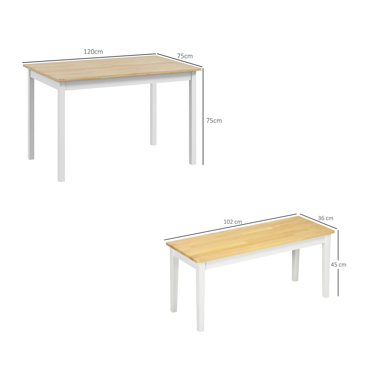 Nirosecco Solid Wood Natural And White Farmhouse Dining Table With Bench Set
