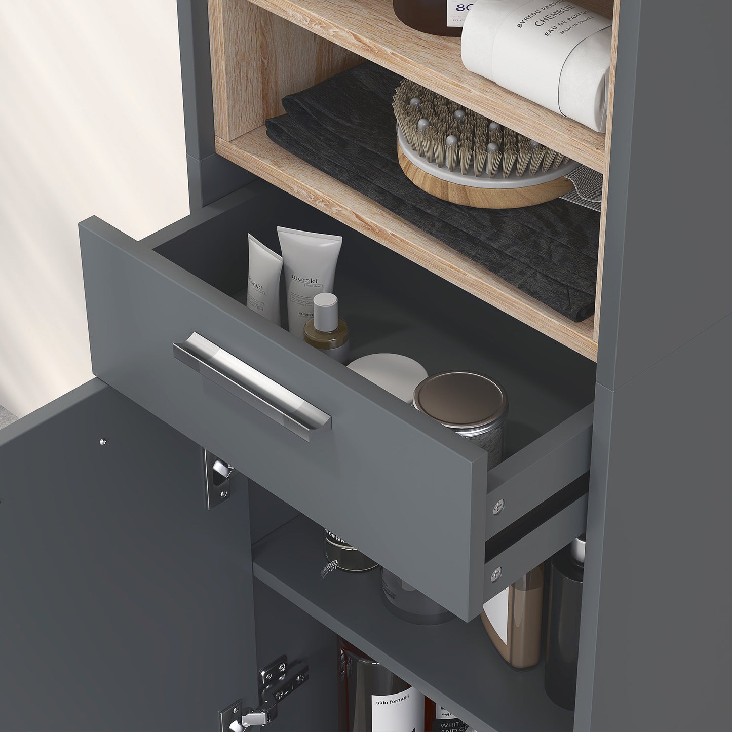 Suna Tall Bathroom Storage Cabinet With Moisture Resistant Board Finish Matte Grey