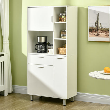 Toviha 166cm Wooden White Modern Kitchen Cabinet With Shelves Drawer And Open Counter