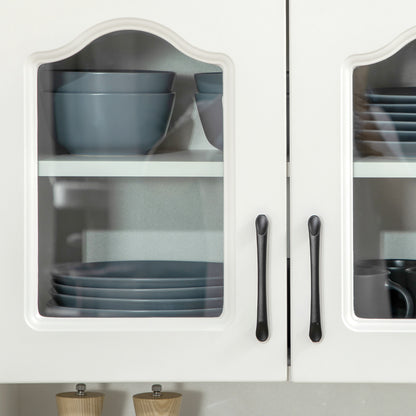 Reluta Tafa Wooden White Tall Kitchen Cupboard With Adjustable Shelves Drawers And OFauxn Counter 168 cm