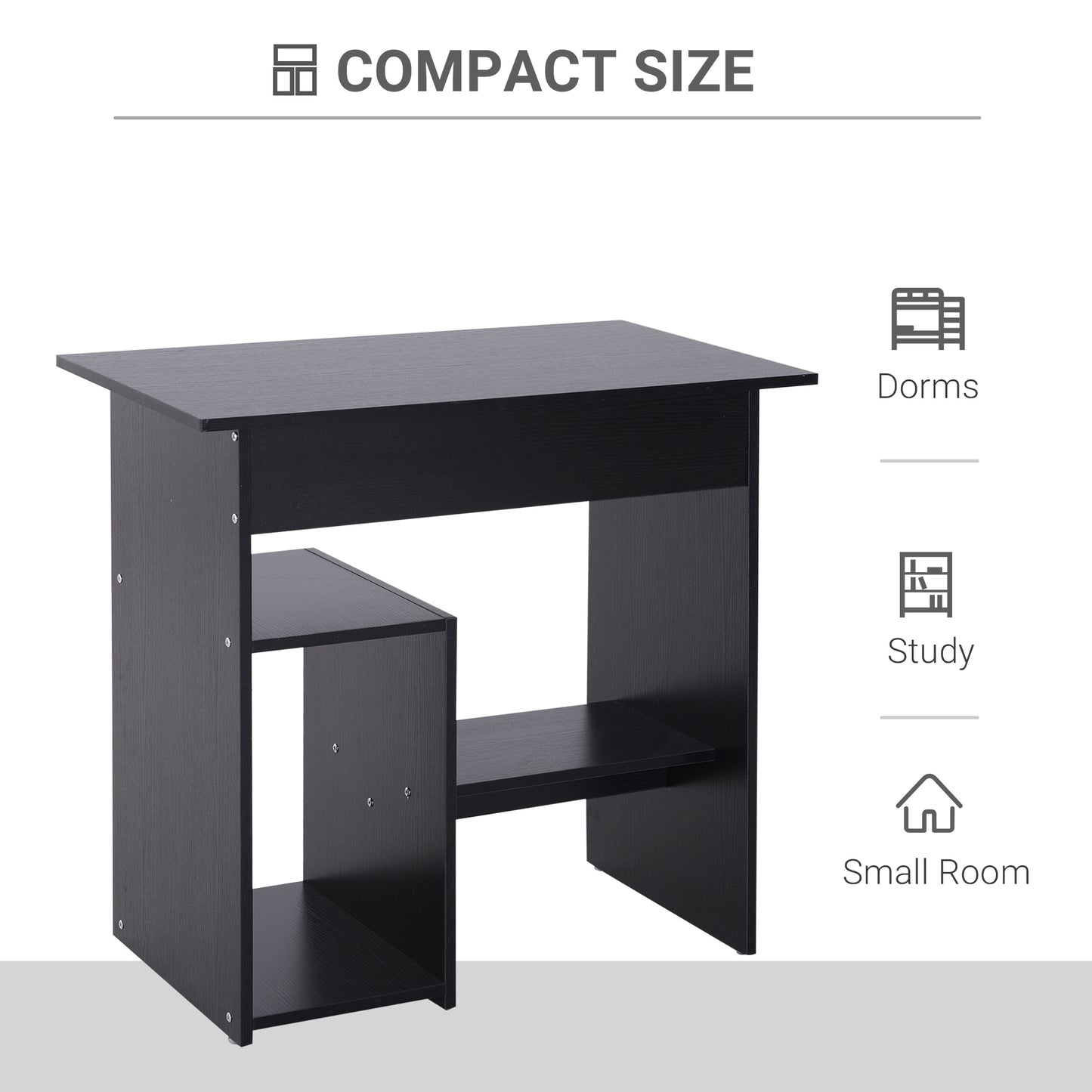 Moke 80cm Wooden Black Compact Corner Desk With Keyboard Tray And Storage Shelves