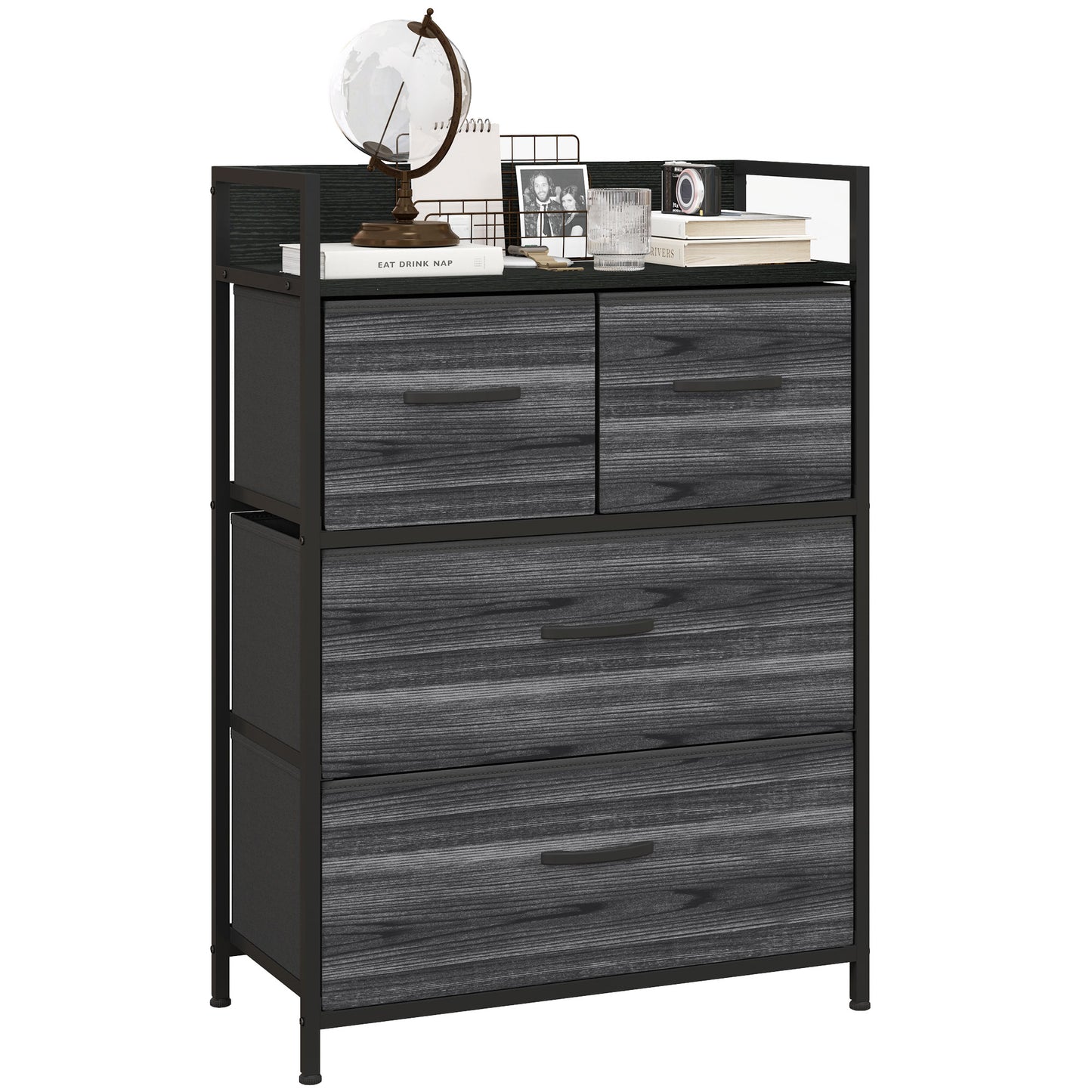 Kele Fabric And Wood Black 4 Drawer Rustic Storage Chest